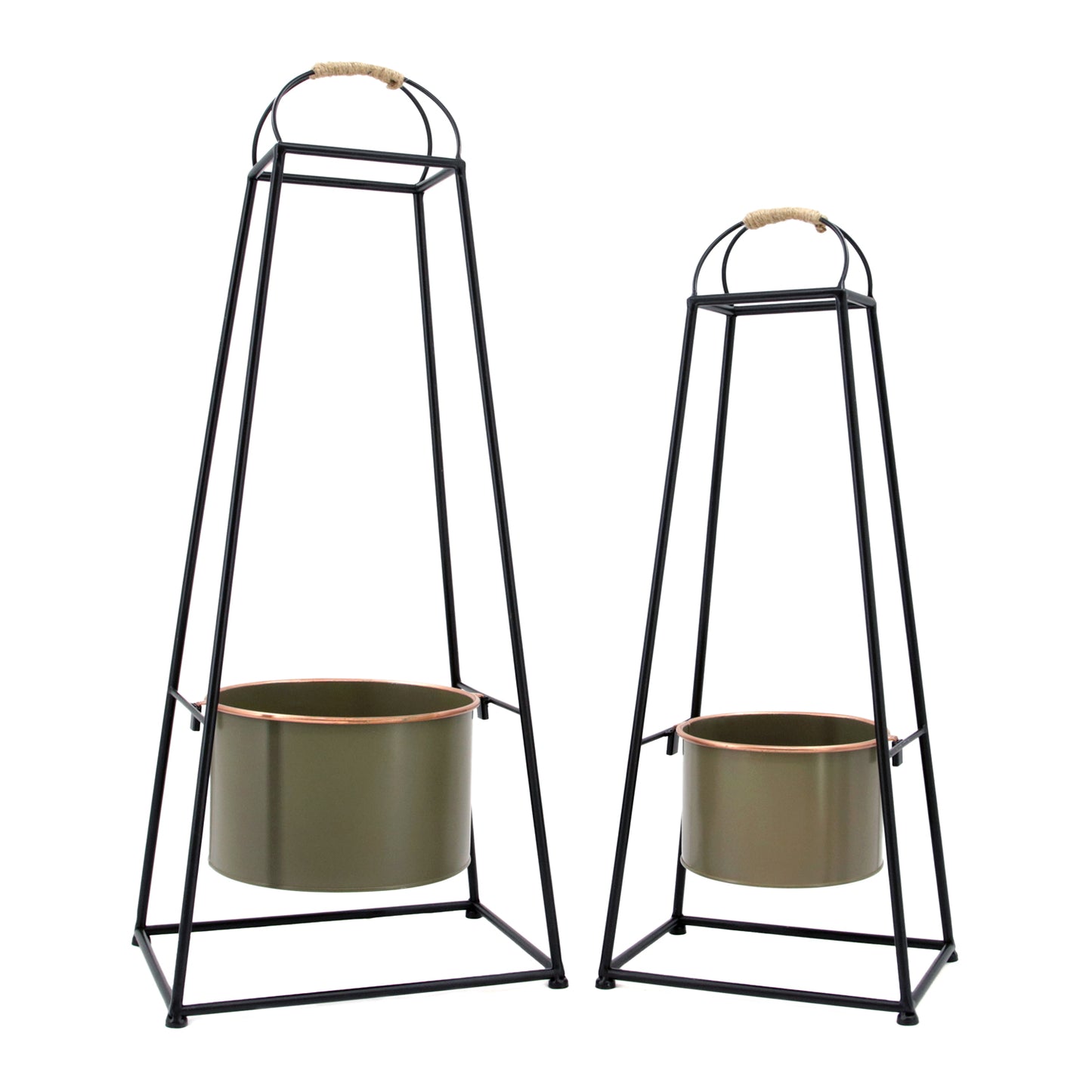 25MXF117-2S - Set of 2 Black and Tuscan Olive Planter Stands