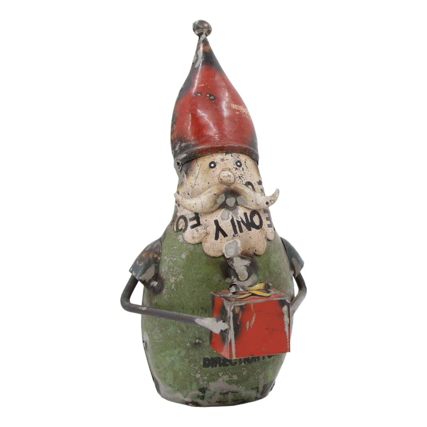 25MXI535 - "Wenceslas" Recycled Metal Green Coat Santa with Present