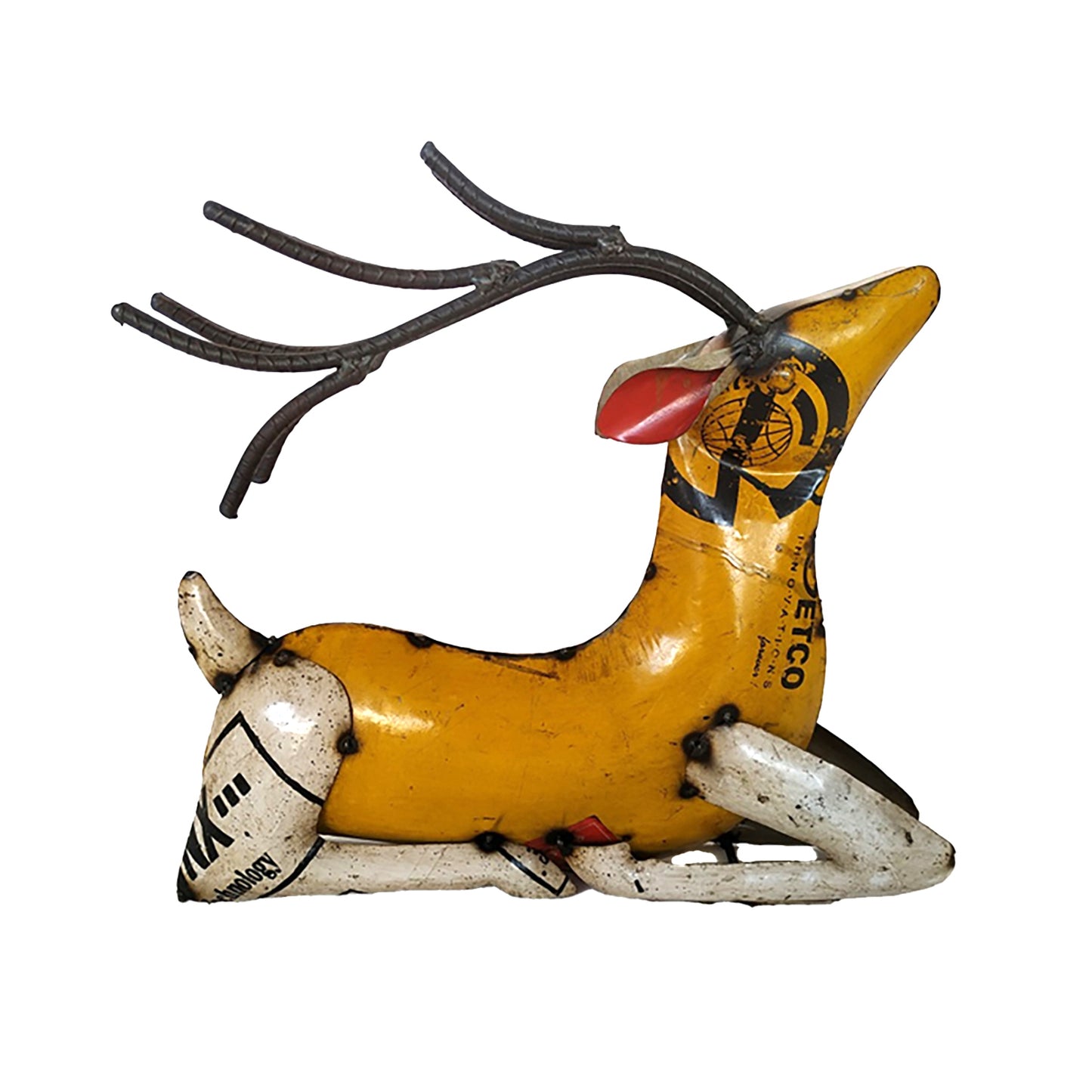 25MXI576 - "Blitzen" Recycled Metal Yellow Reindeer