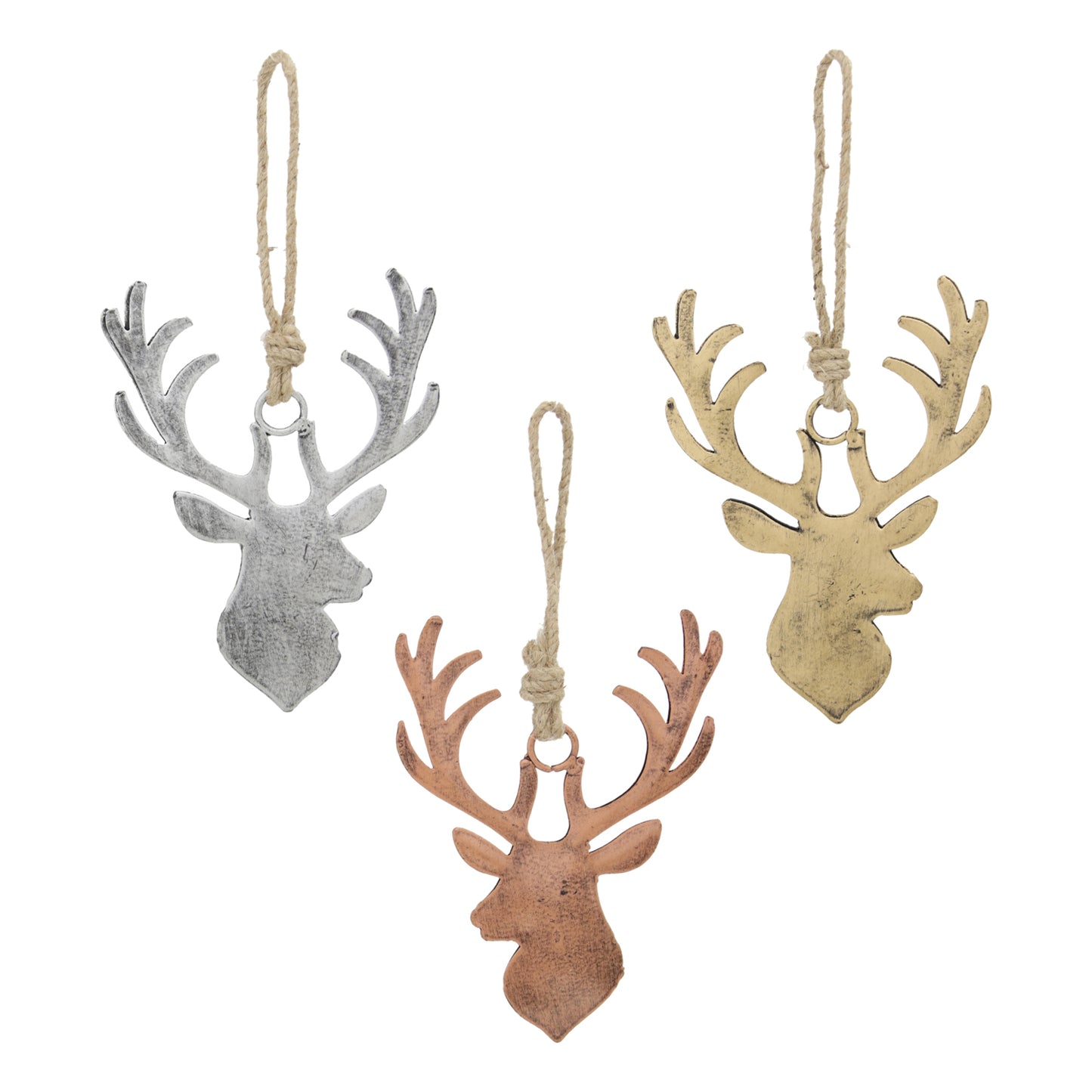 25MXI598-3S - Set of 3 Iron Reindeer Head Ornaments