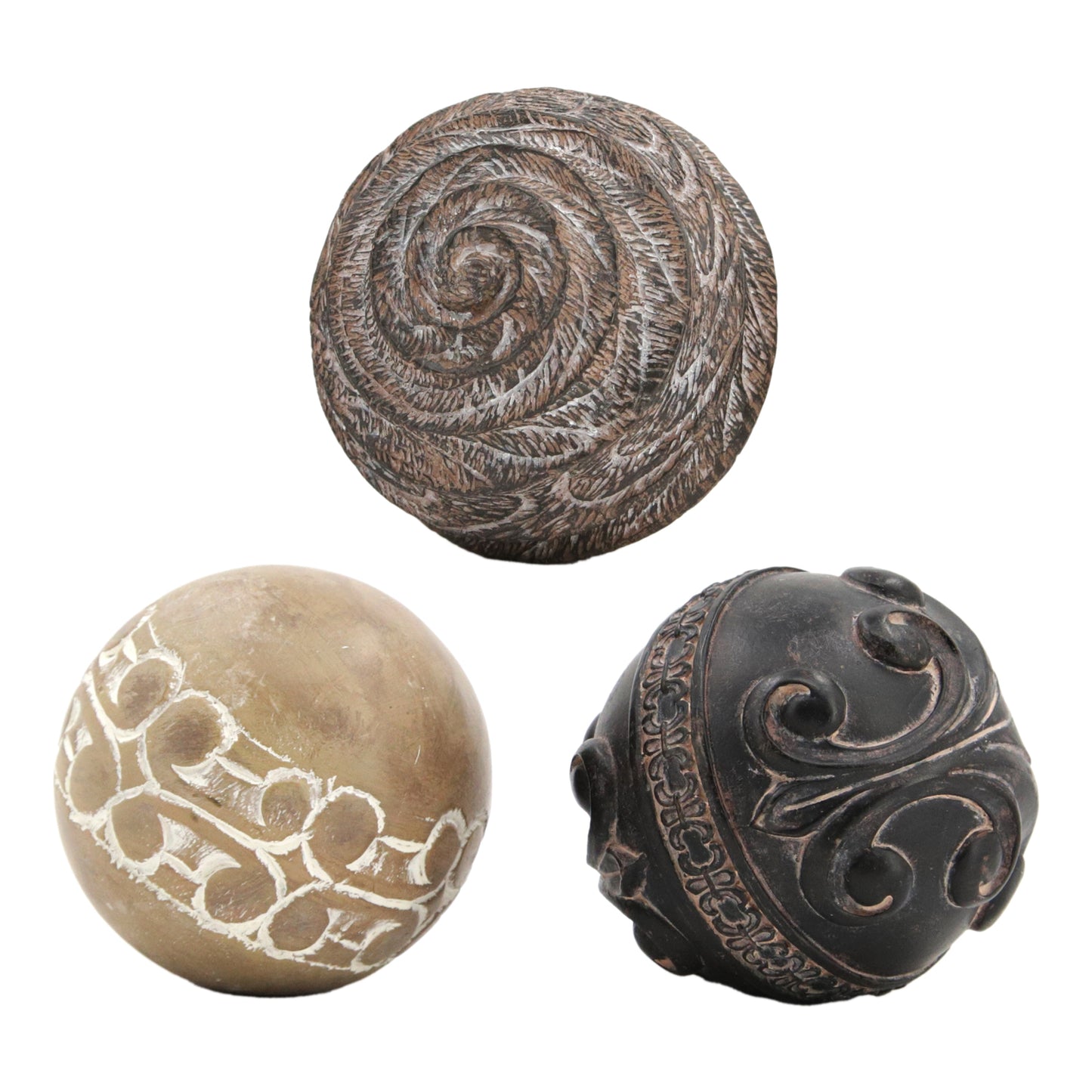 25RXF966-3S - Set of 3 Resin Ball Architectural Ornaments