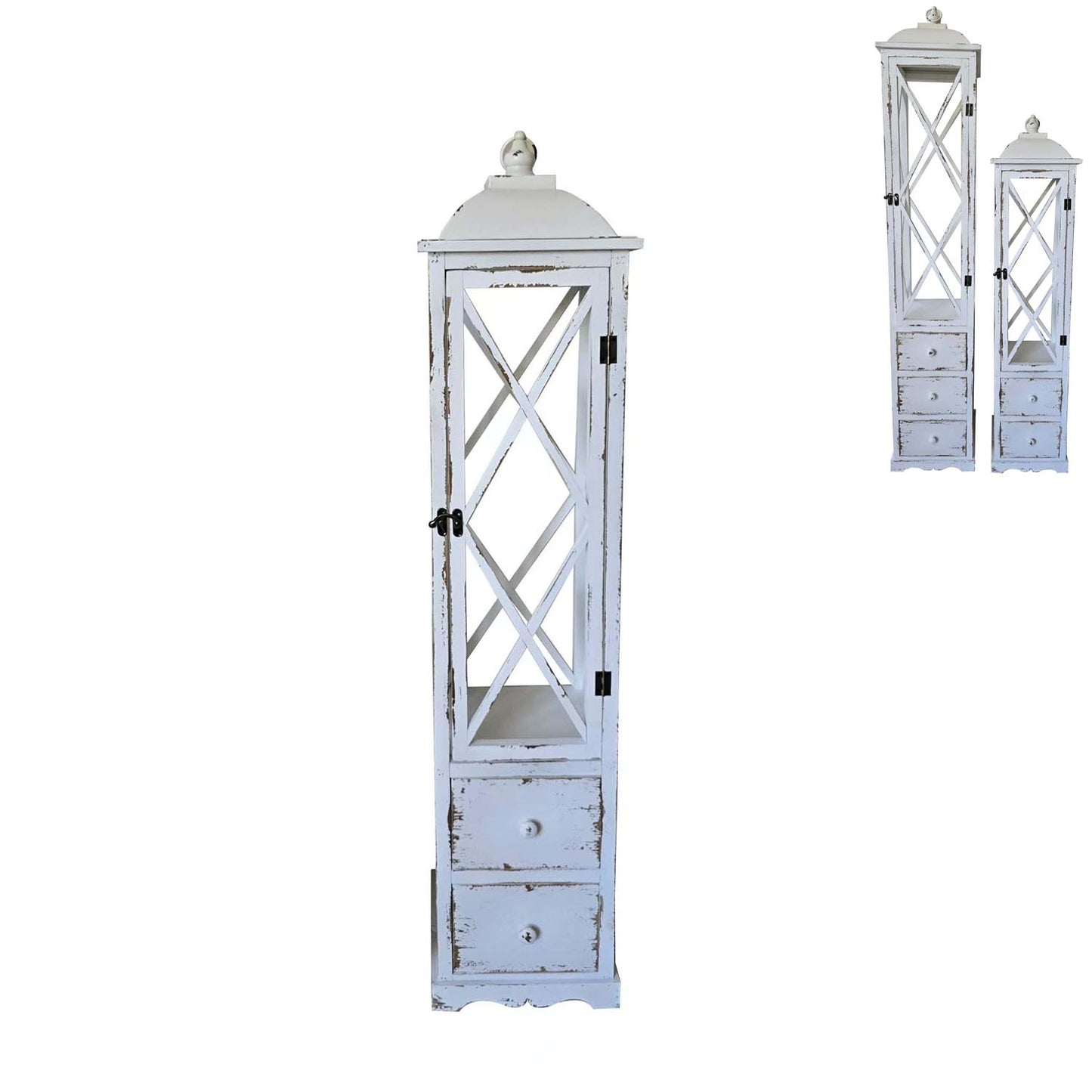25WAF136 - White Double Drawer Wood Lantern
