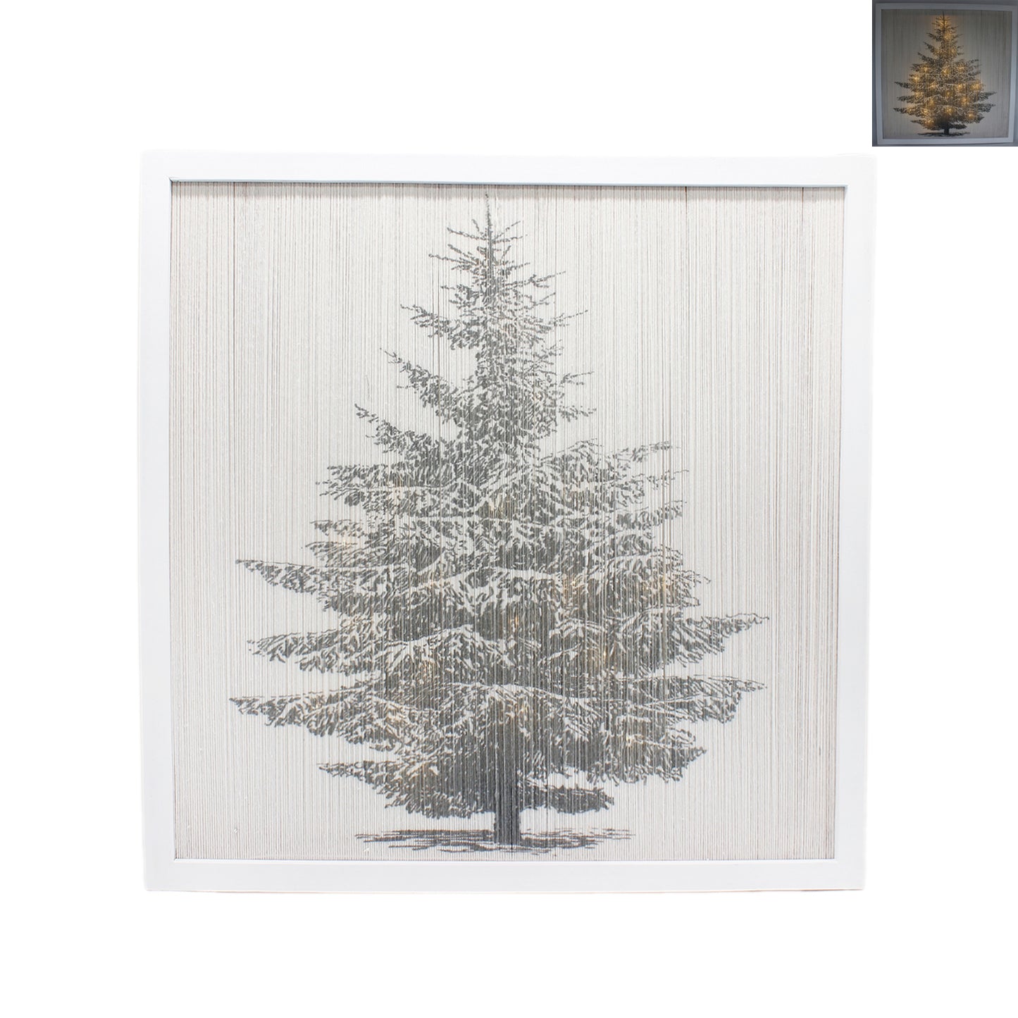 25WXF197 - Square Christmas Tree Whitewashed Frame with White Lights