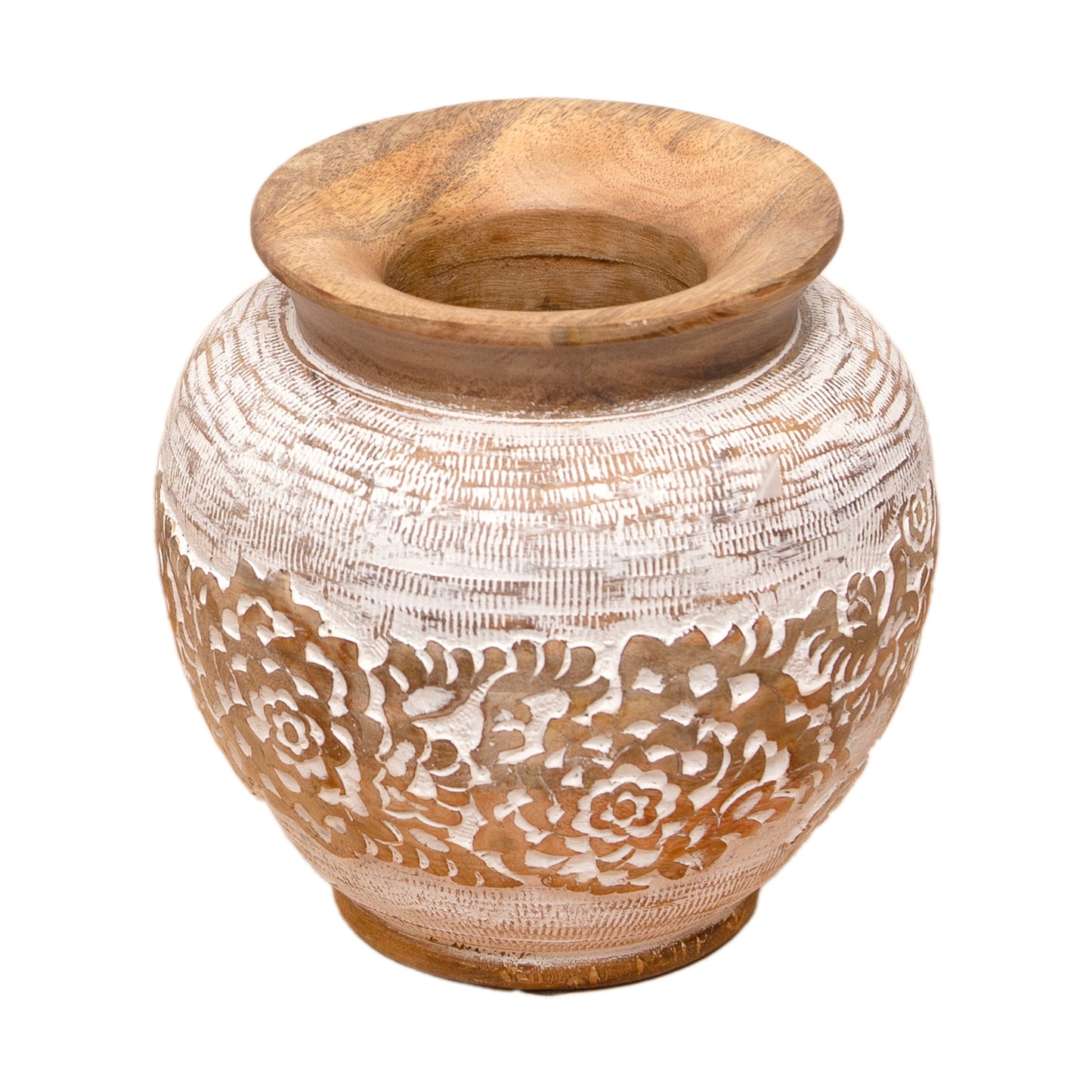 25WXI558-MD - Medium Flower-Engraved Mango Vase
