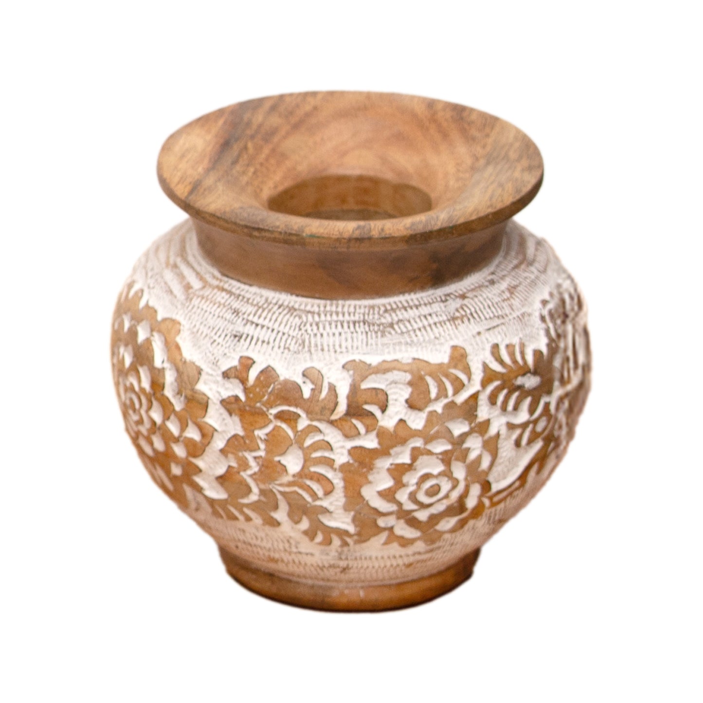 25WXI558-SM - Small Flower-Engraved Mango Vase