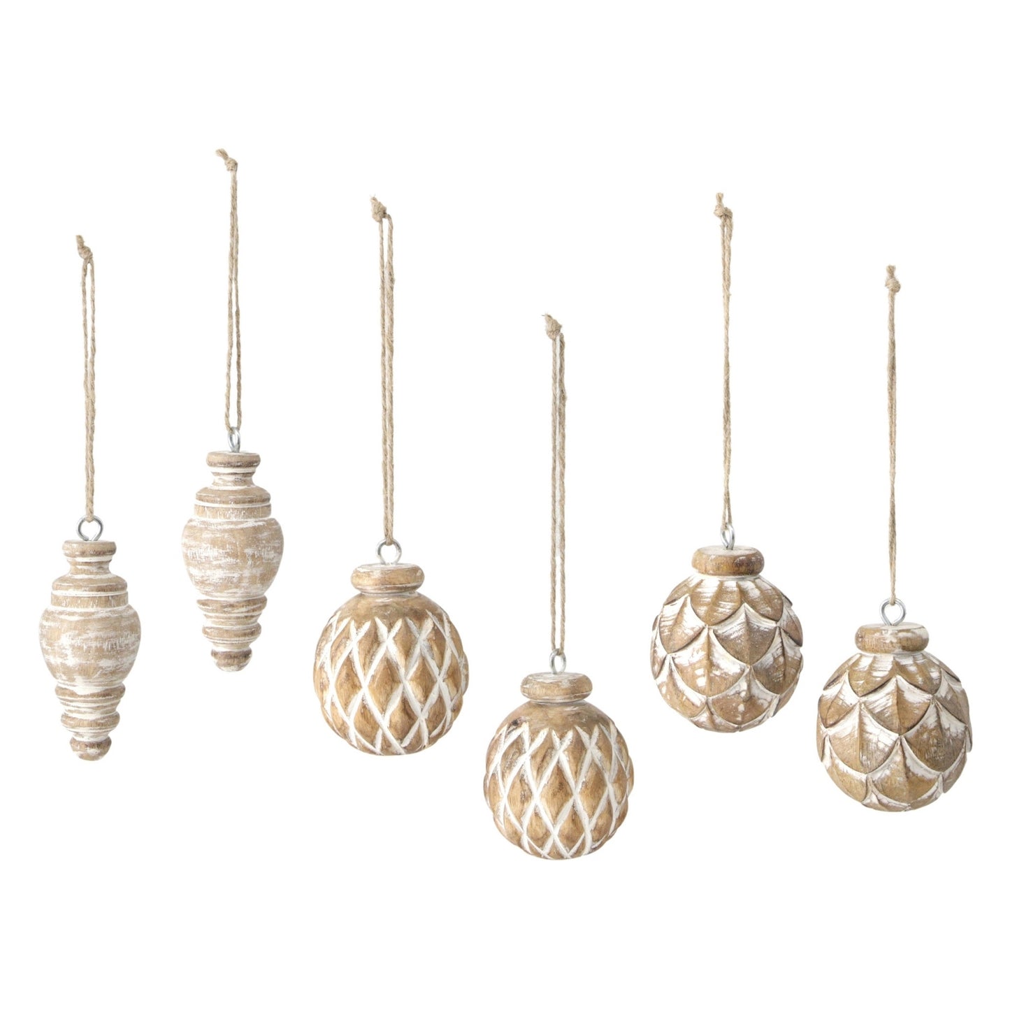 25WXI927-6S - Set of 6 Mango Wood Ball and Finial Ornament Set