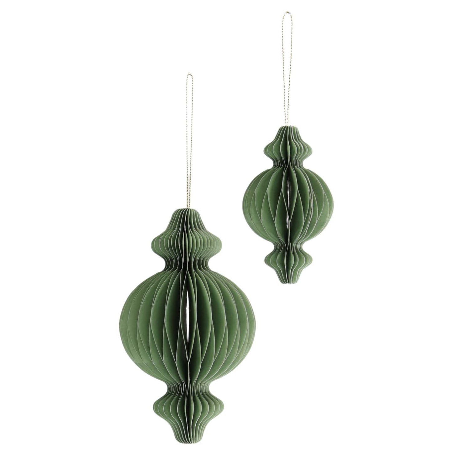 AXF59704-2S - Set of 2 Green Paper Finial Ornaments