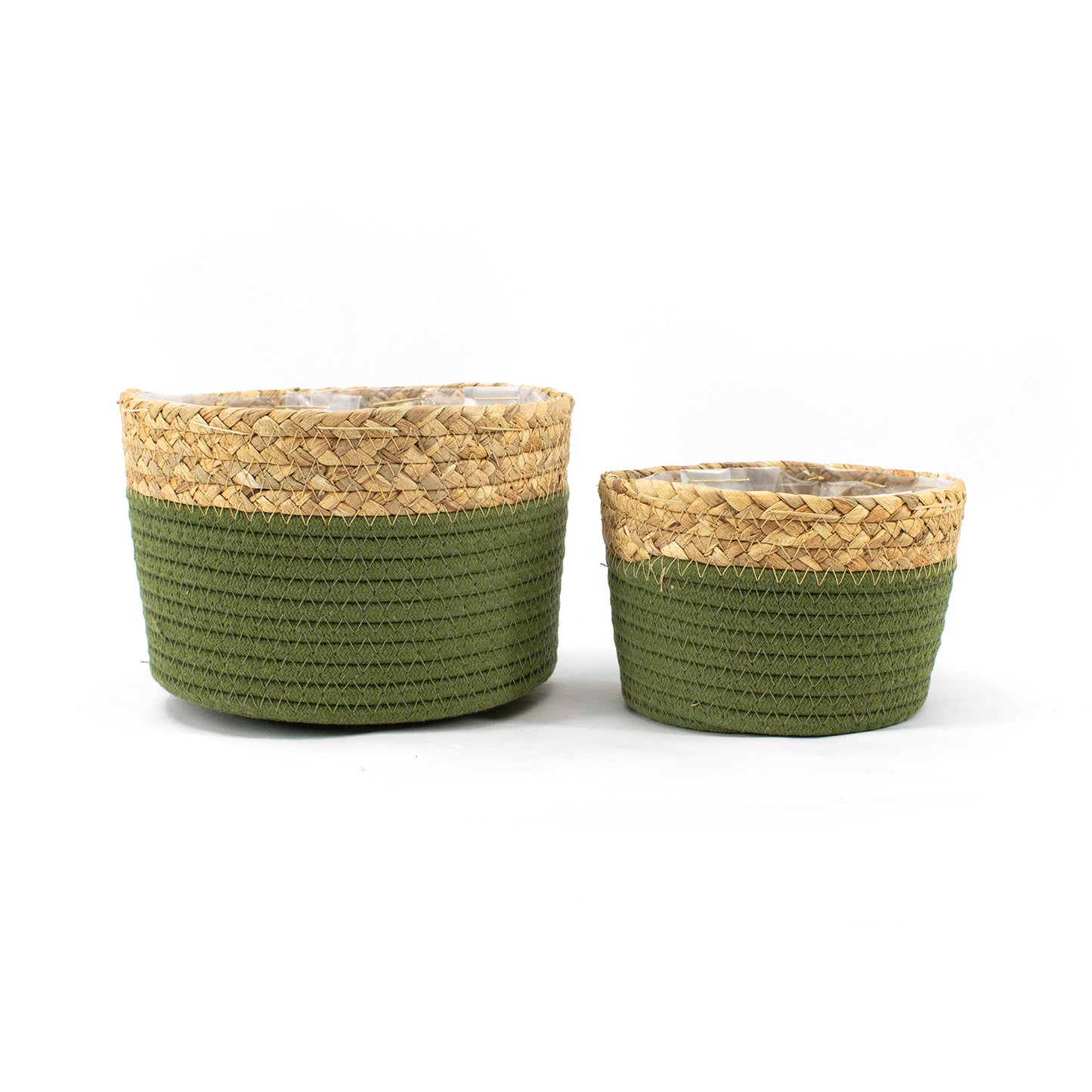 BAQ41036-2S - Set of 2 Green and Tan Woven Planters