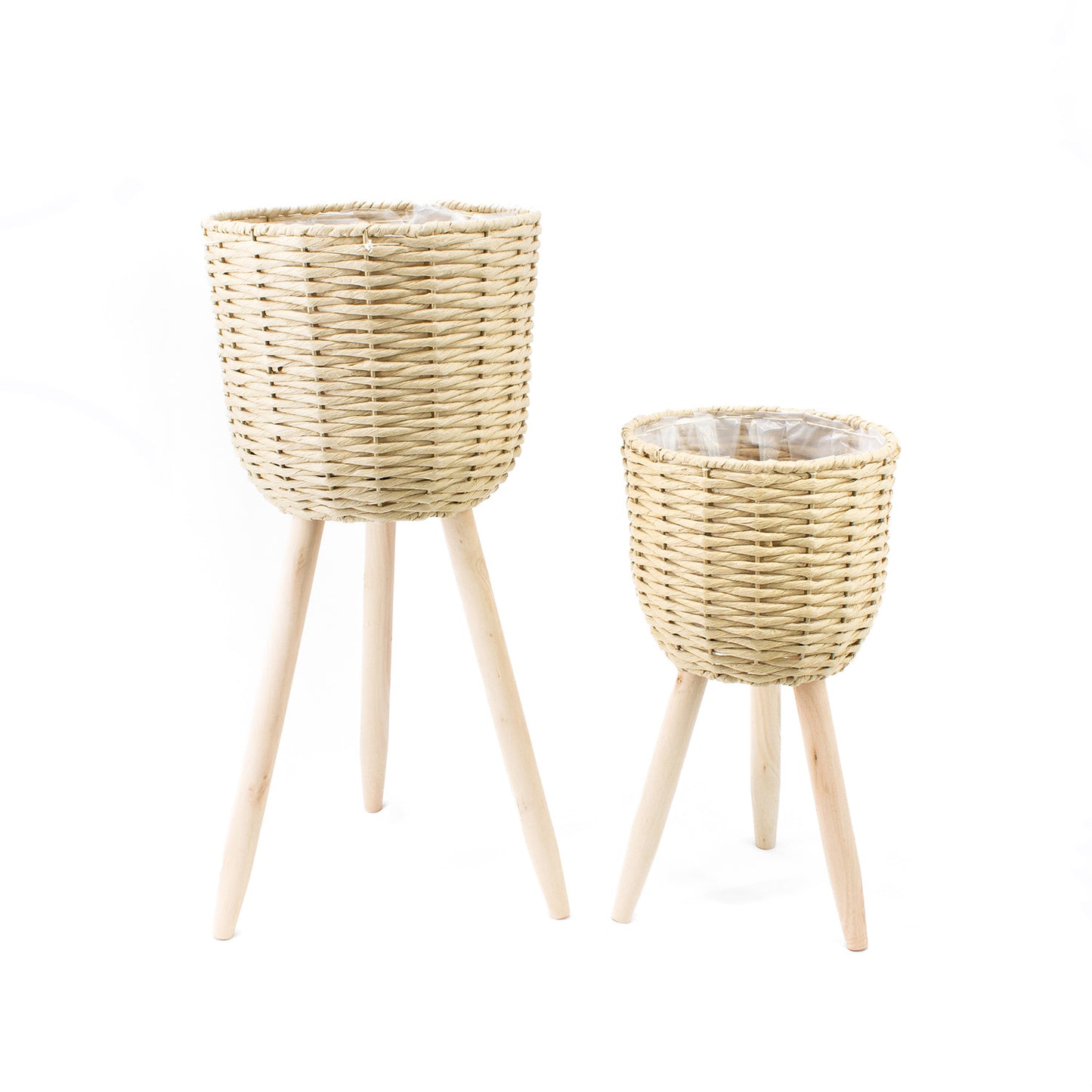 BAQ41341-2S - Set of 2 Woven Planters on Stands