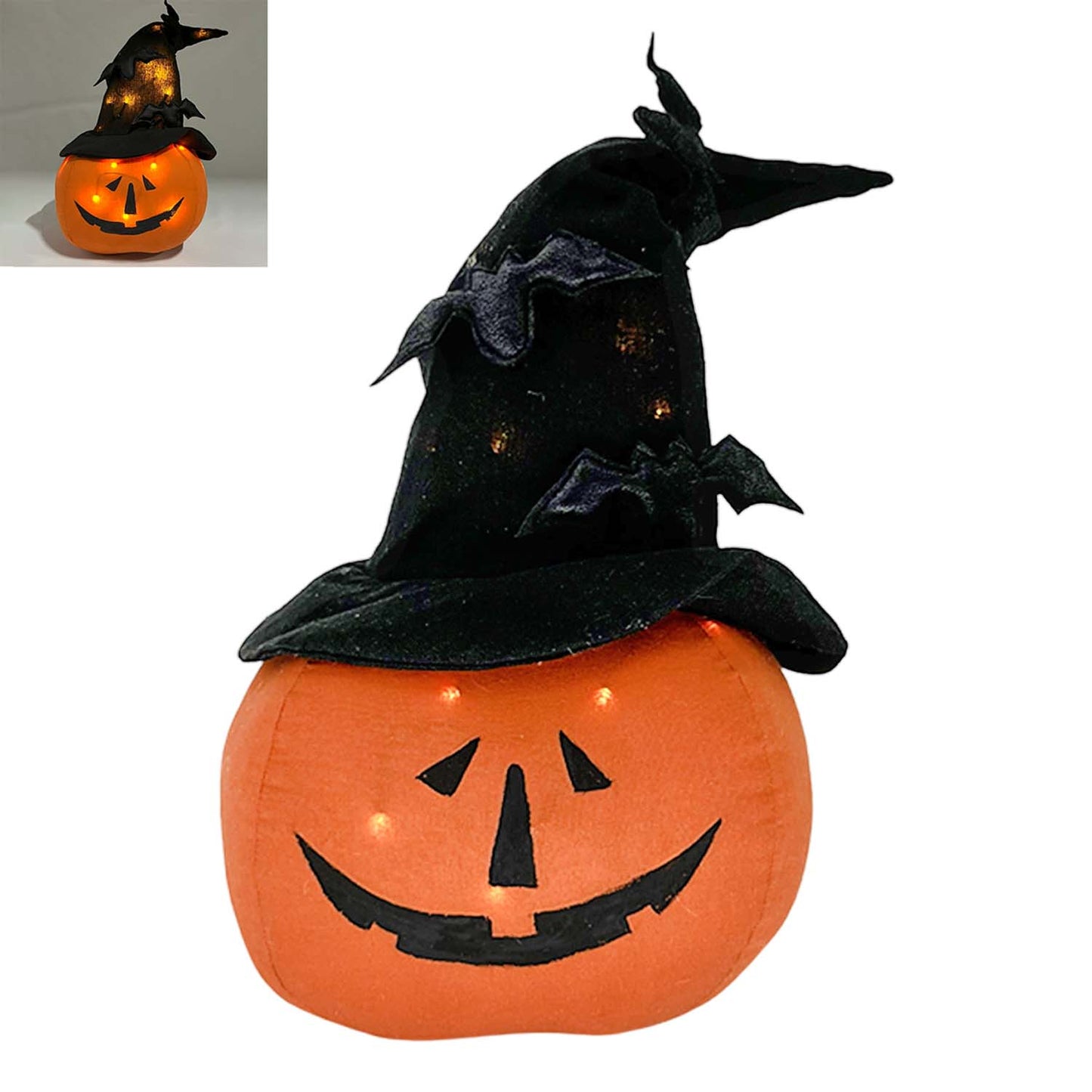 DFQ58262 - Lighted Plush Jack O Lantern with Bat Hat