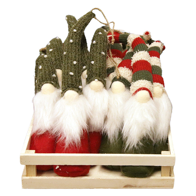 DXF39922-12S - Set of 12 Green and Red Fabric Gnomes in Box