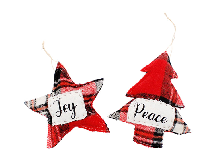 DXQ26136-2A - 2 Assorted Joy Star and Peace Tree Ornaments
