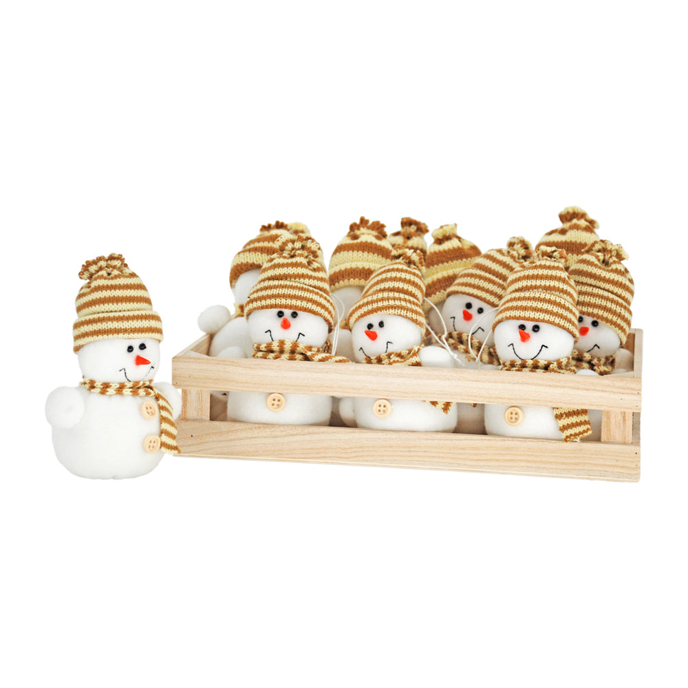 DXQ43972-12S - Set of 12 Tan Hat Snowmen
