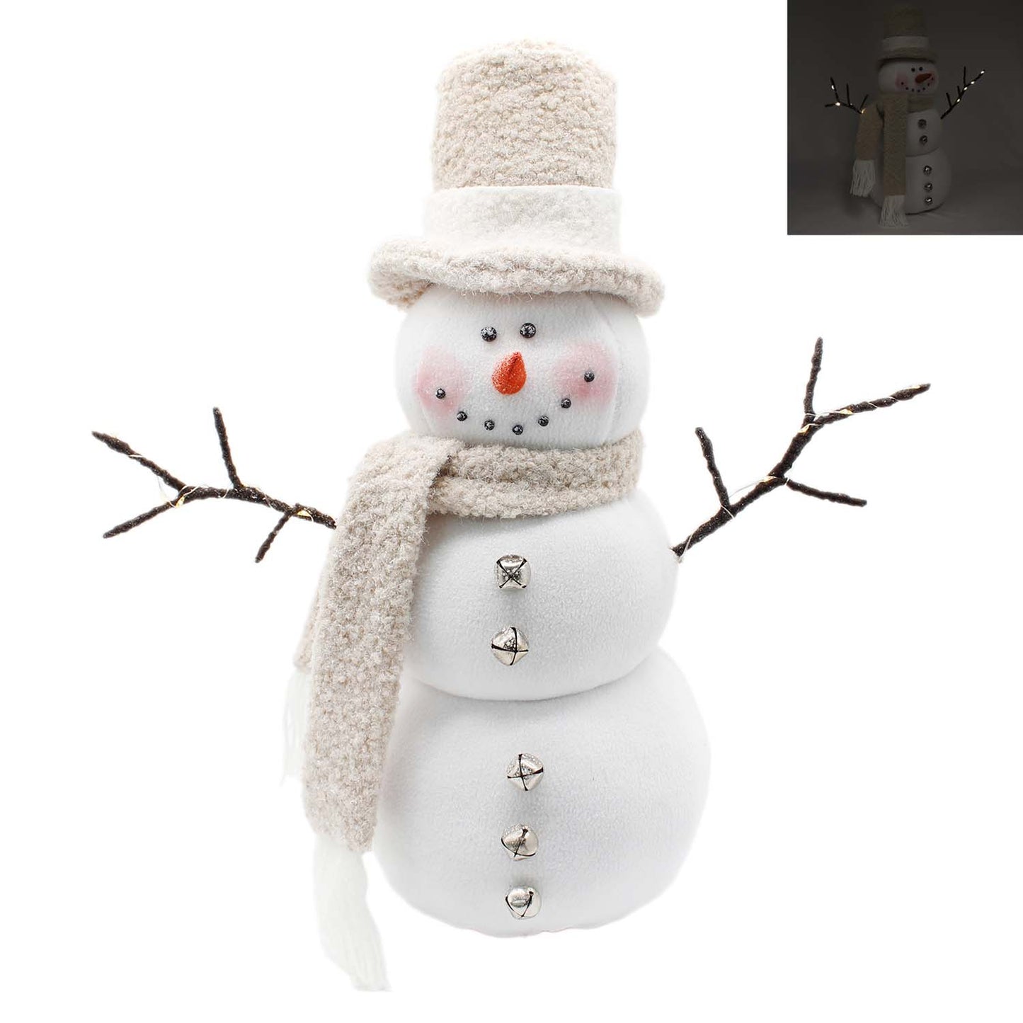 DXQ59312 - Fuzzy Plush 3 Stack Top Hat Snowman with LED Arms