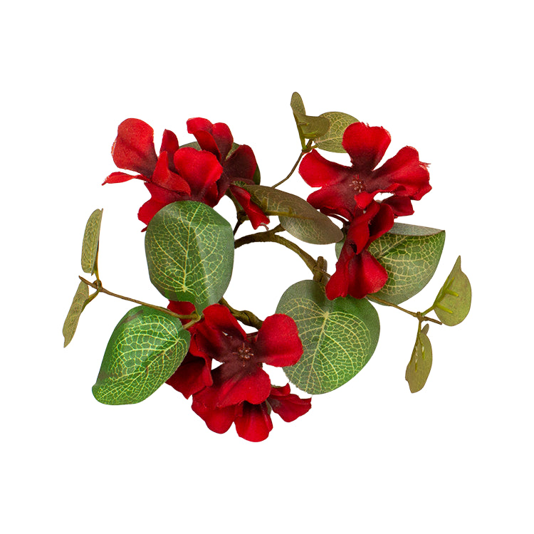 FAQ34829CSS - Red Flower and Eucalyptus Mini Candle Ring