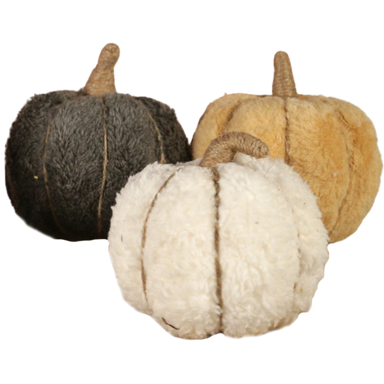 FFQ38805-3A - 3 Assorted Black, White and Tan Furry Pumpkins