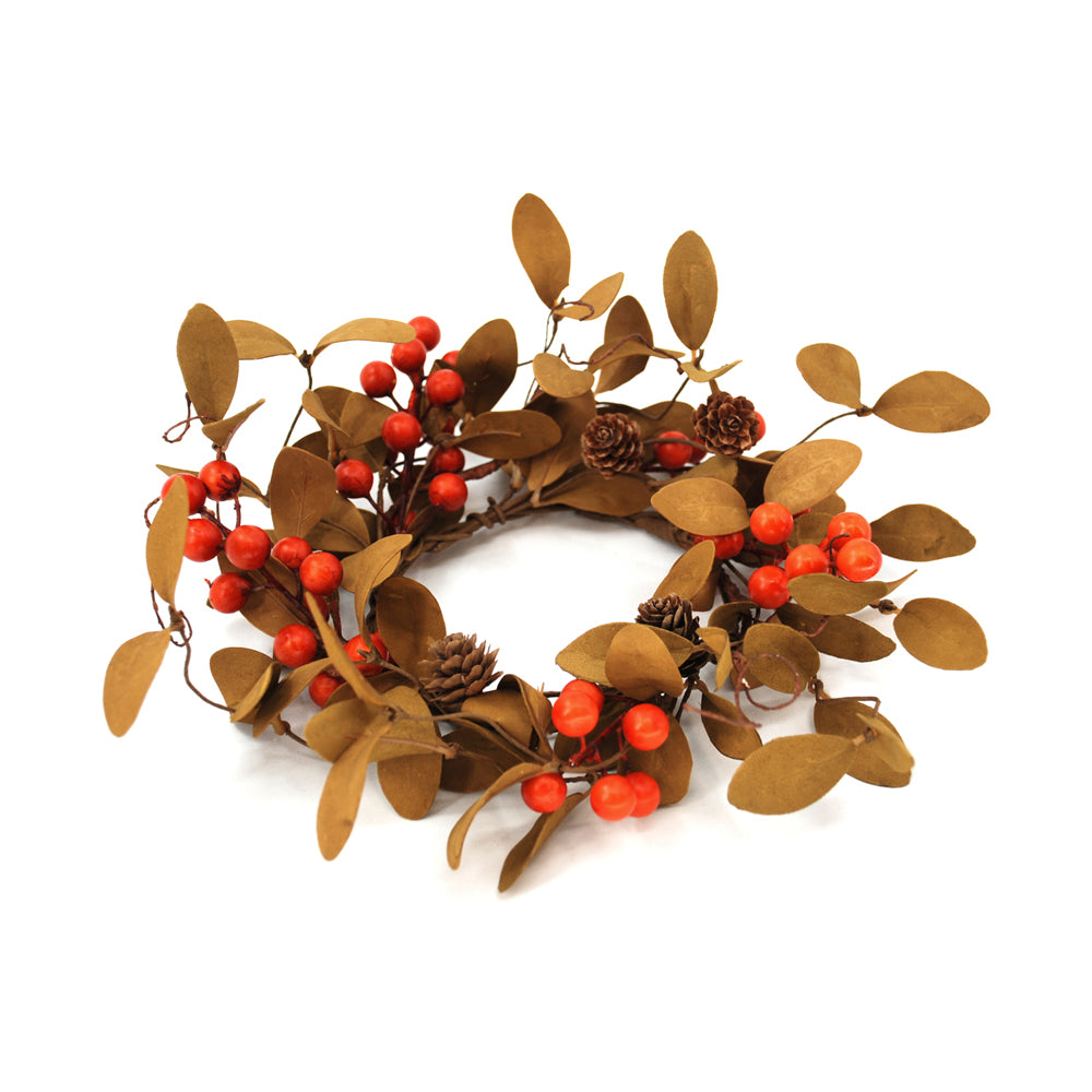 FFQ42845-4 - Orange Berry and Green Leaf Candle Ring