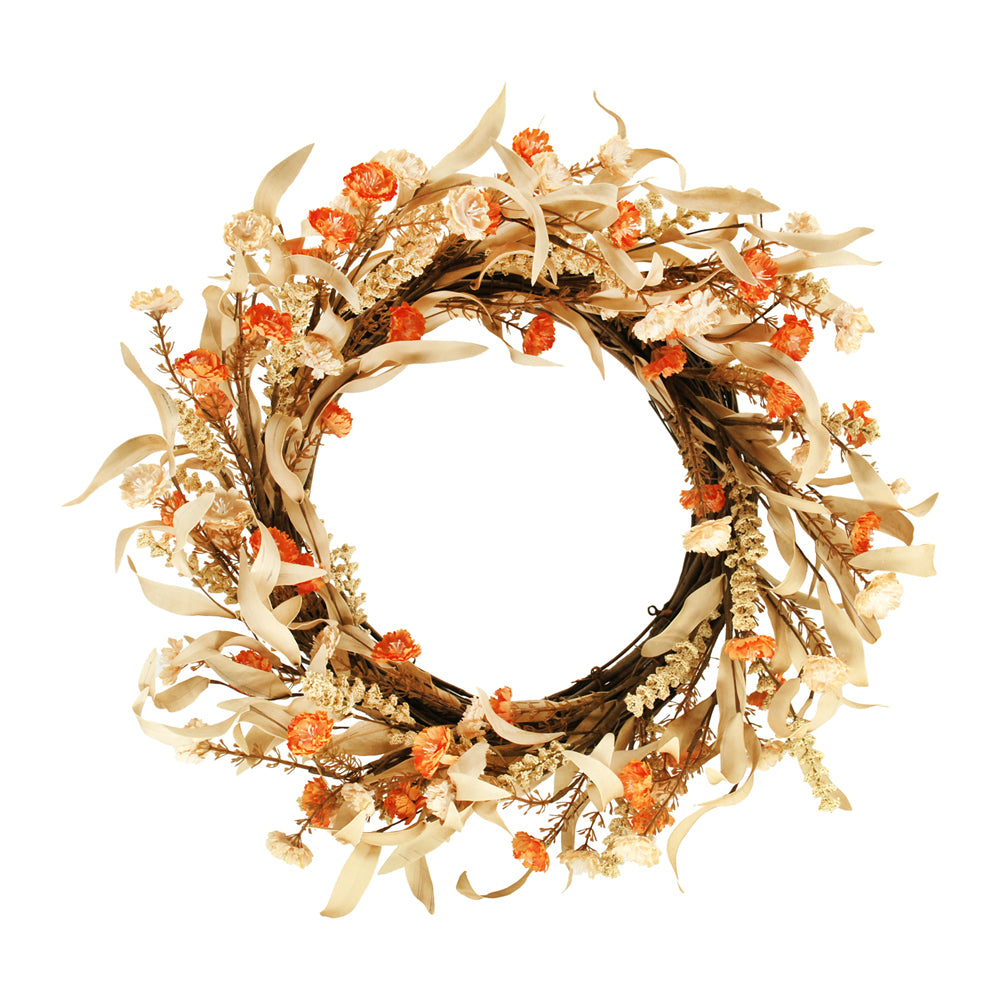FFQ42851W - Natural and Orange Carnation Wreath
