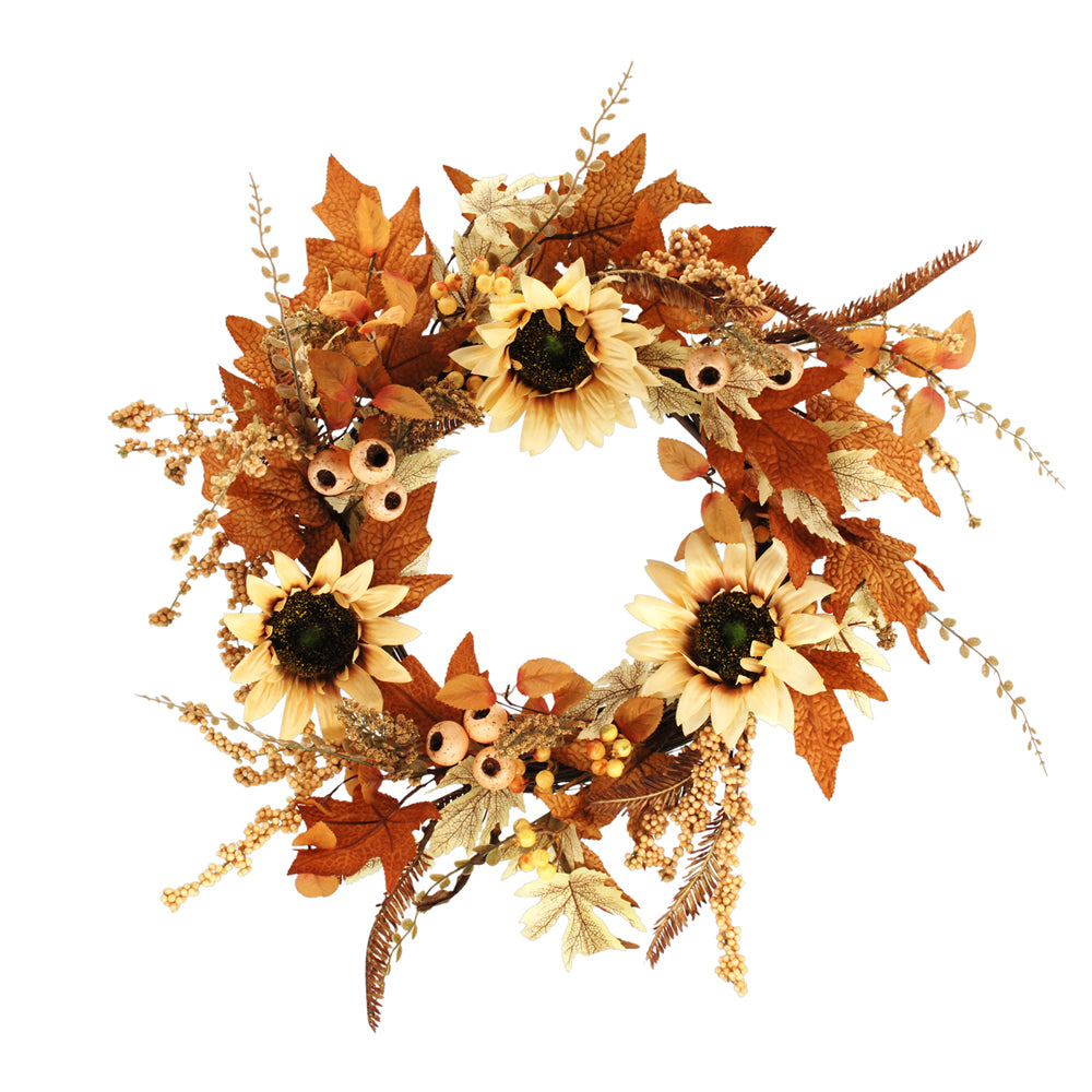 FFQ42984W - Fall Maple and Orange Sunflower Wreath