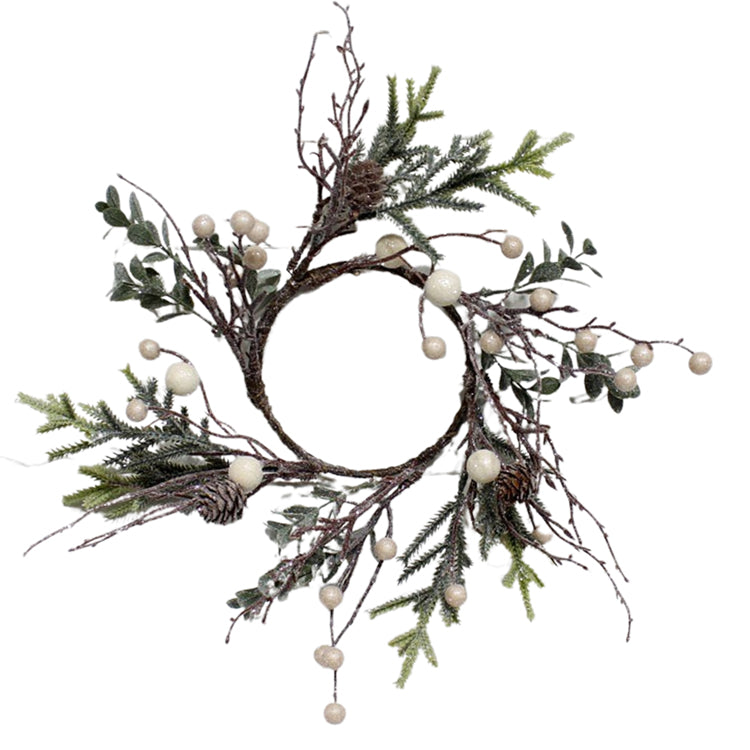FXD39266CL - Hemlock and Cream Berry Candle Ring