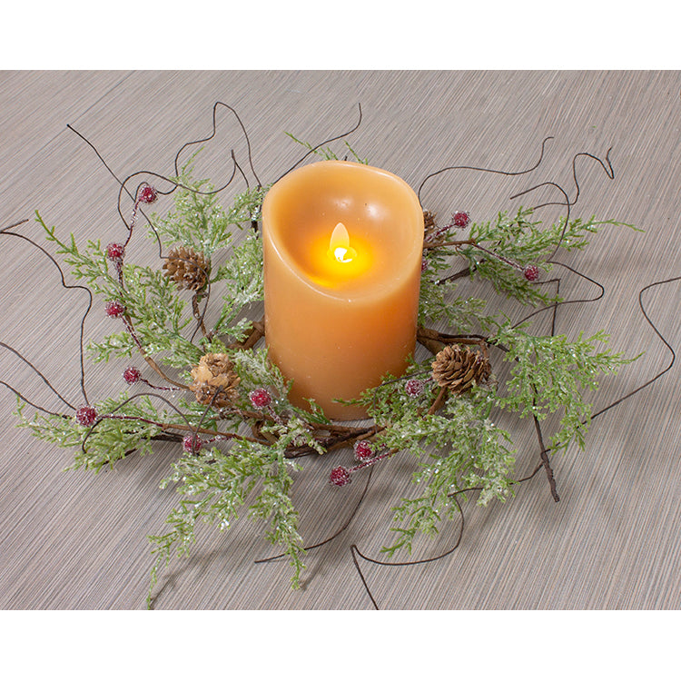 FXQ09769CL - Frosty Red Berry and Cone Candle Ring
