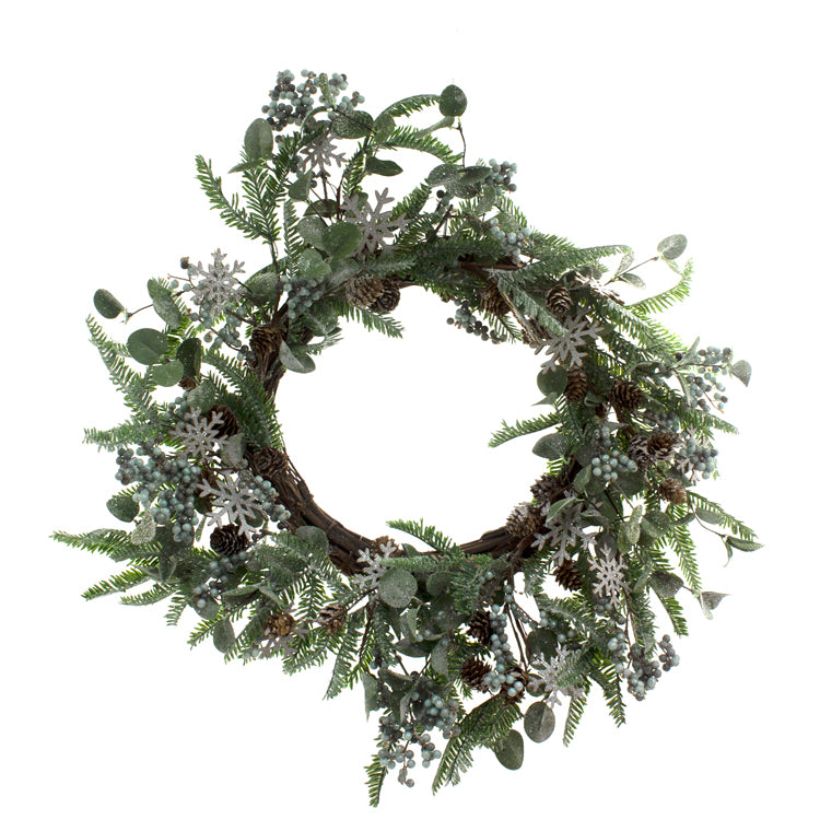 FXQ13672W - Fir Berry and Snowflake Wreath