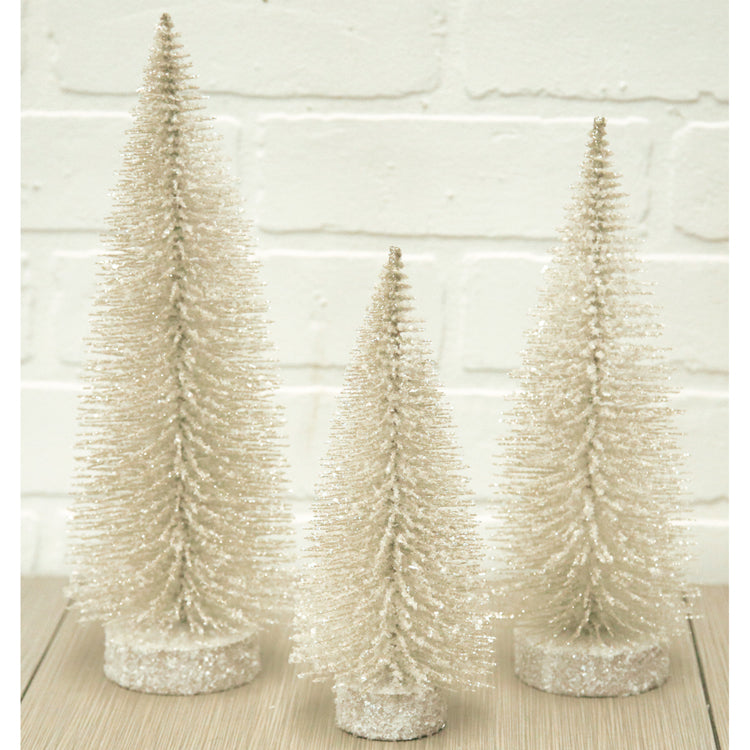 FXQ39856-3S - Set of 3 White Bottlebrush Trees