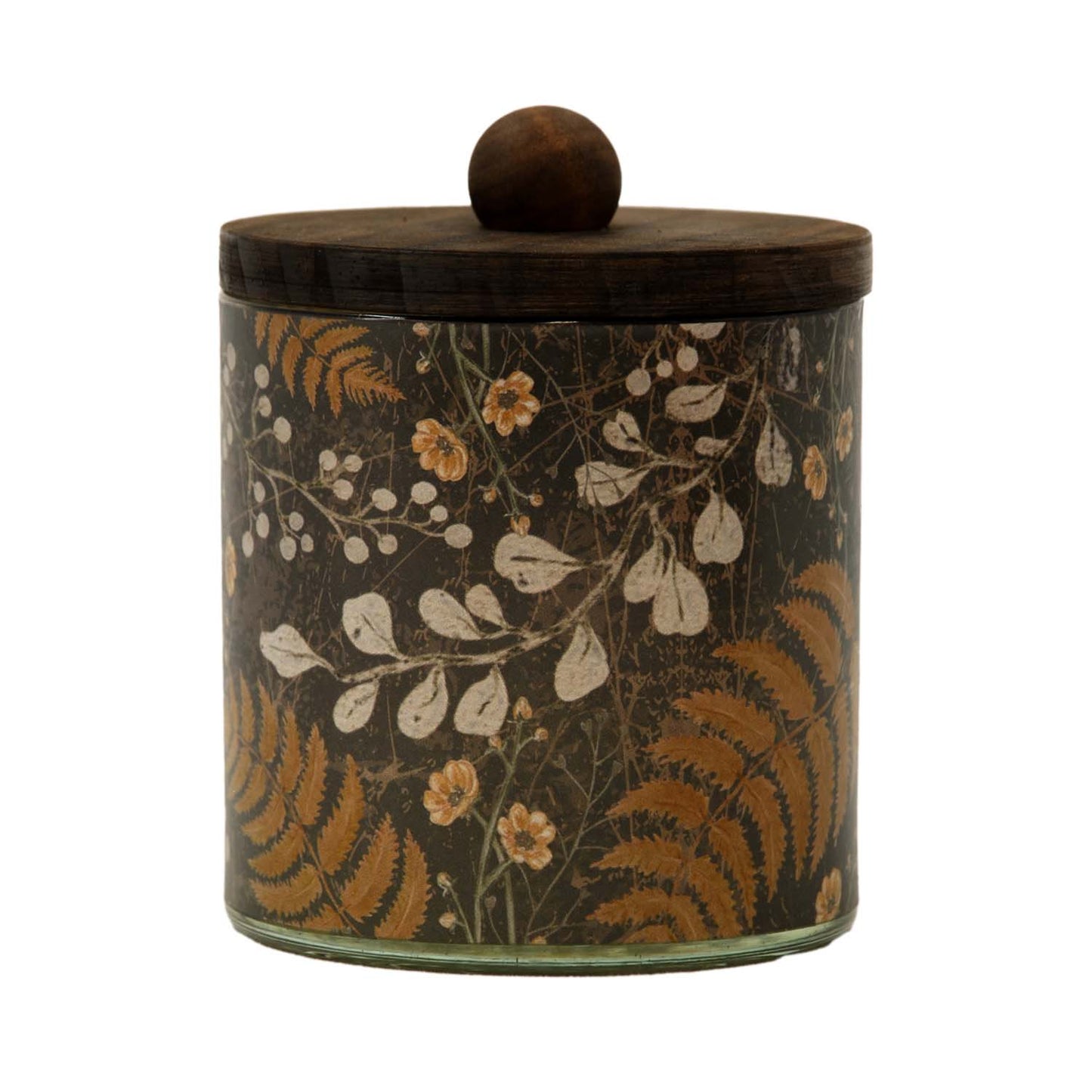 GAS57061 - Flower and Fern Glass Jar with Wood Lid
