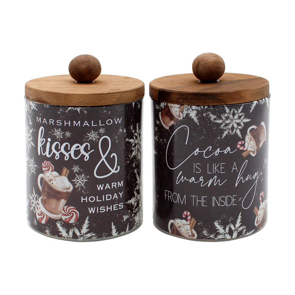 GXS43253-2A - Set of 2 Hot Cocoa Glass Jars with Wood Lids