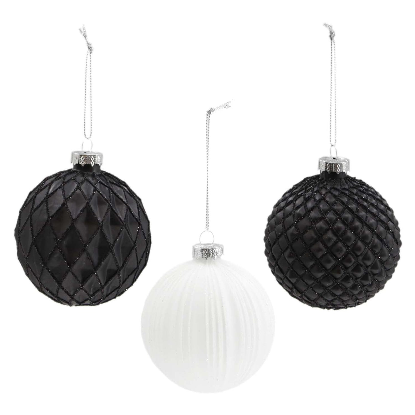 GXS59295-3S - Set of 3 Black and White Glass Ornaments