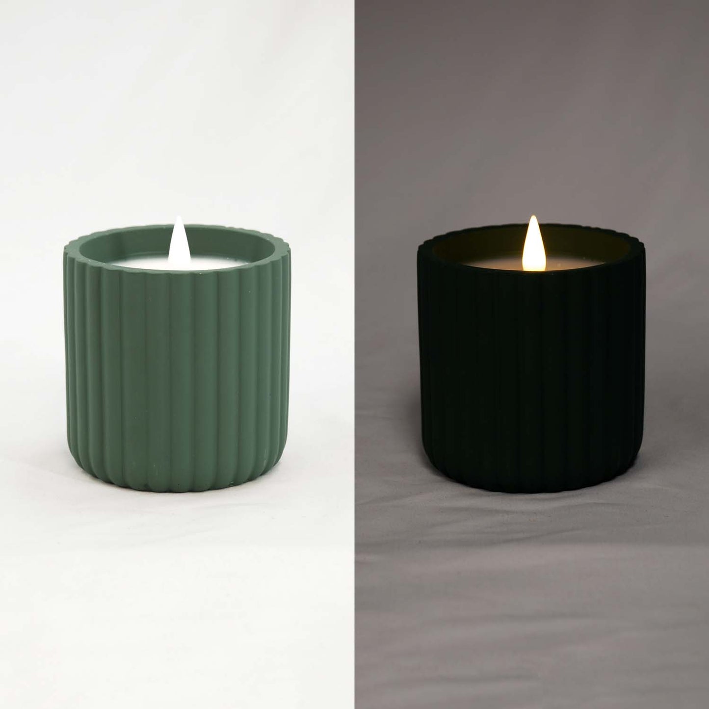 LAF57076 - Small Green Ribbed Resin LED Jar Candle