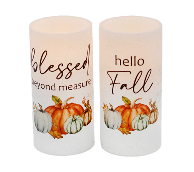 LFS25256-2A - 2 Assorted Blessed and Hello Fall Votive LEDs