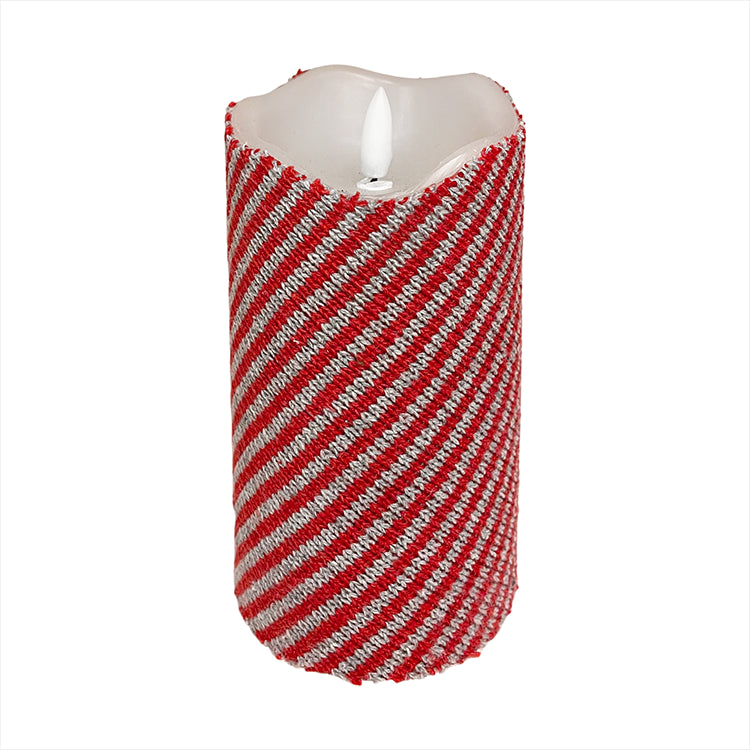 LXS13383T - Realistic Flame Red and Gray Knit LED Pillar Candle