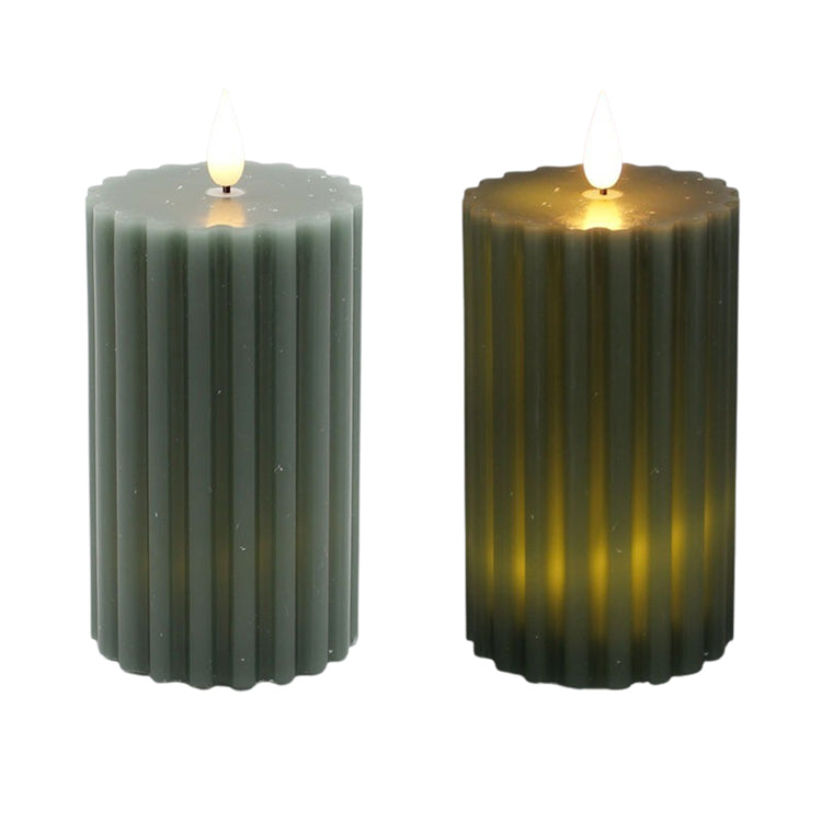 LXS39310T - Medium Green Ribbed LED Pillar Candle