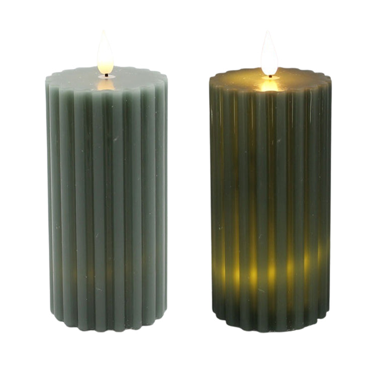 LXS39311T - Large Green Ribbed LED Pillar Candle