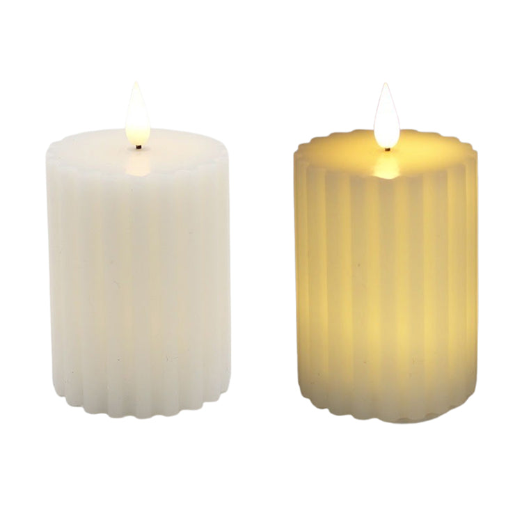 LXS39312T - Small White Ribbed LED Pillar Candle