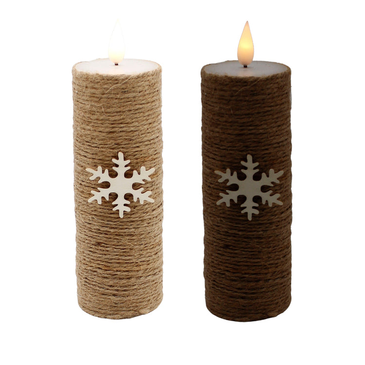 LXS39321T - 6 inch Burlap Snowflake LED Votive Candle