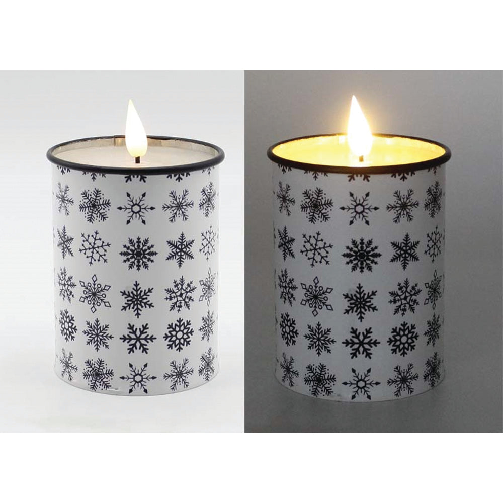 LXS43054 - Black and White Snowflake LED Pillar Candle