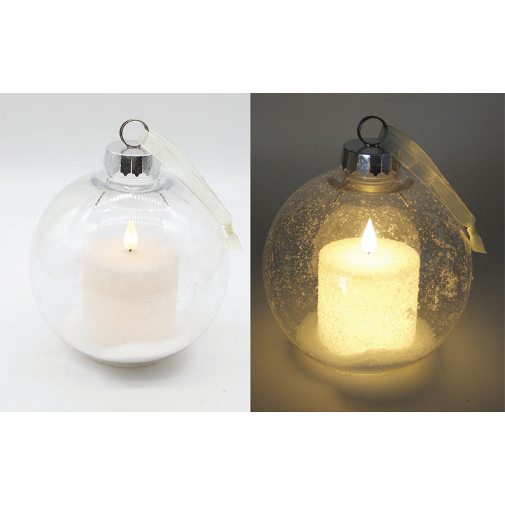 LXS43232 - Large Plastic Ball Ornament with Frosty LED Candle