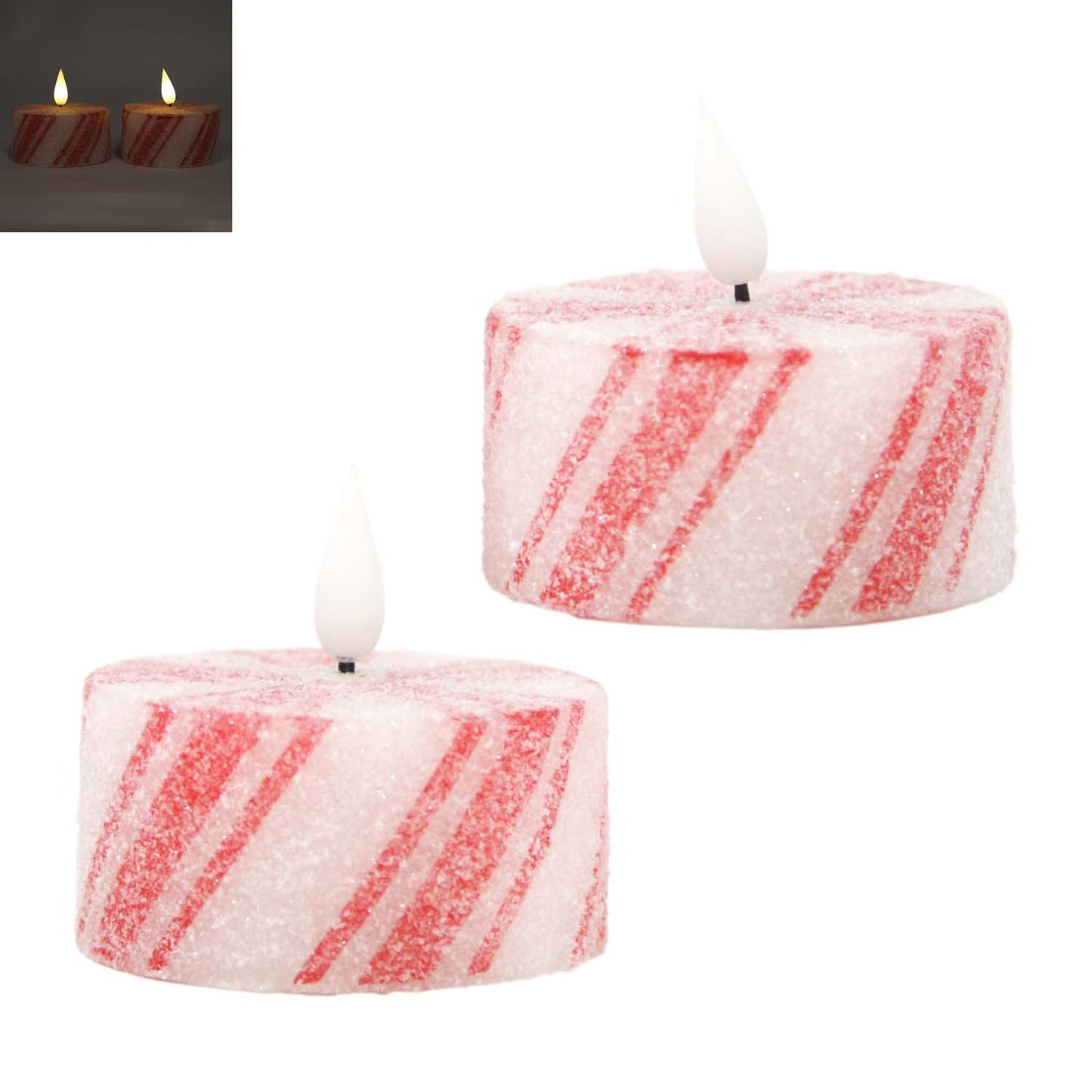 LXS59098T-2S - Set of 2 Large Peppermint LED Tea Lights