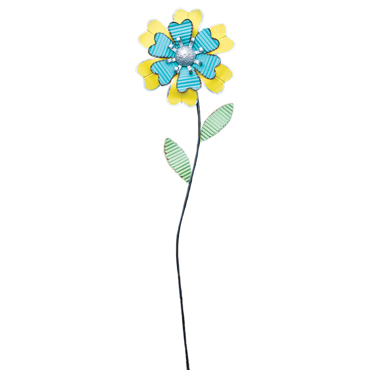 MAF24239 - Blue and Yellow Metal Flower Stake