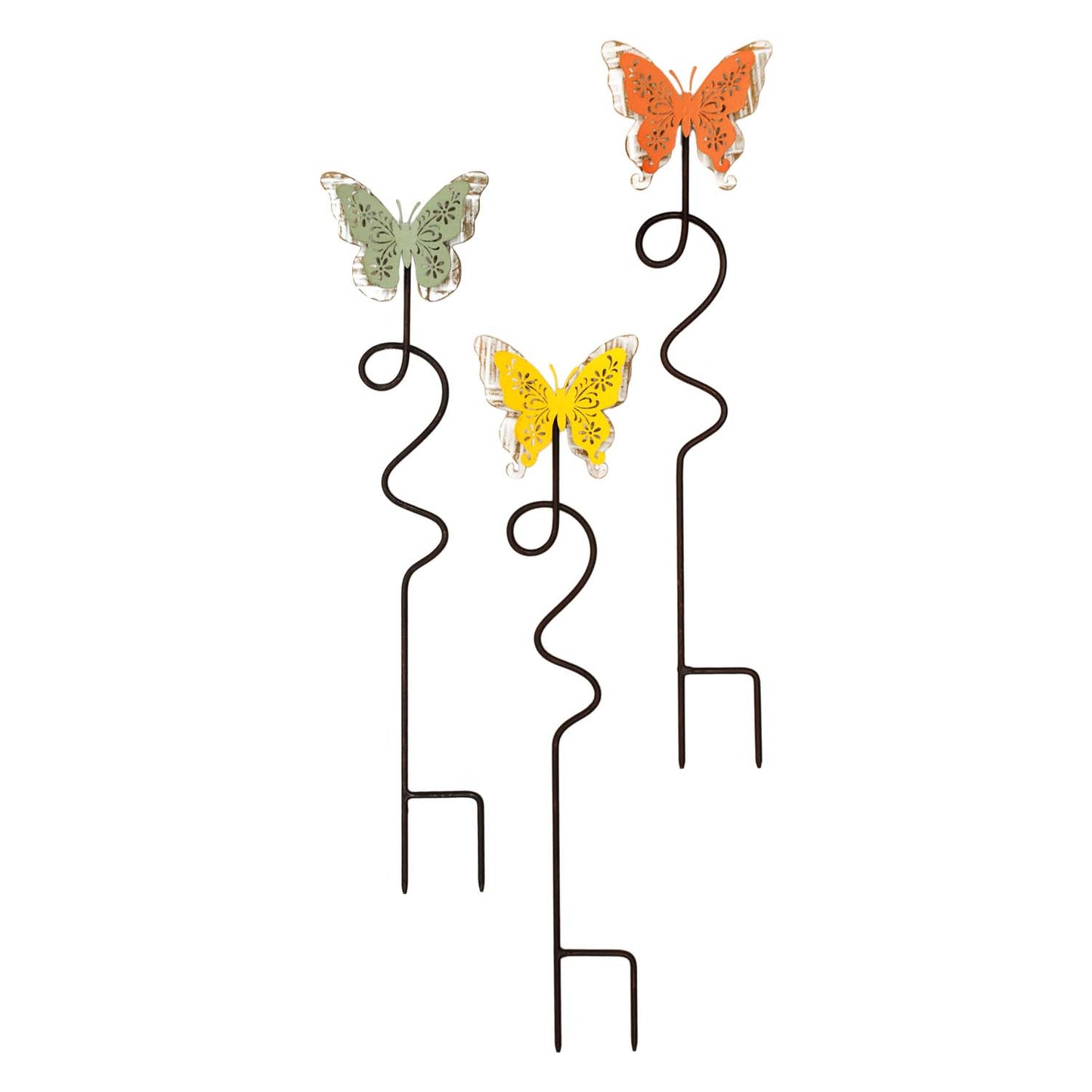 MAF57133-3A - 3 Assorted Green, Yellow, and Orange Butterfly Stakes