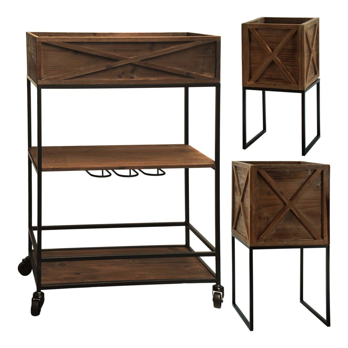 MAF57600-3S - Set of 3 Wine Shelf and 2 Square Planters