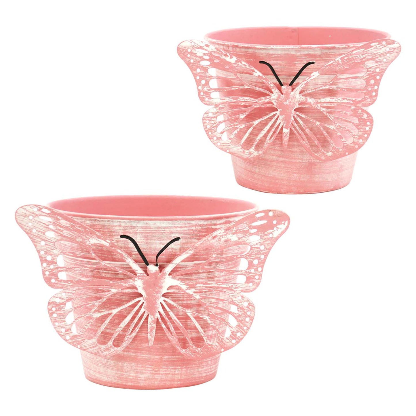 MAF57748-2S - Set of 2 Pink and White Butterfly Buckets