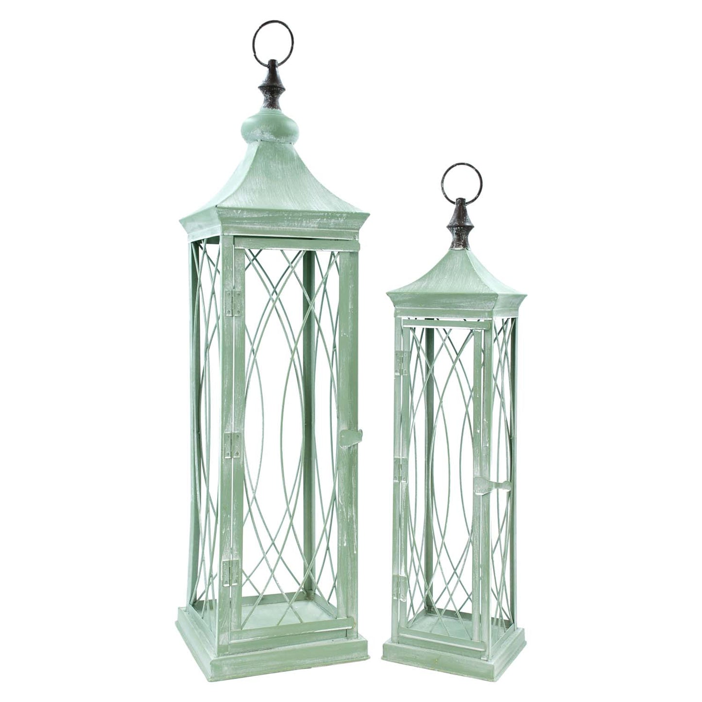 MAF57750-2S - Set of 2 Tall Sage Green Lanterns