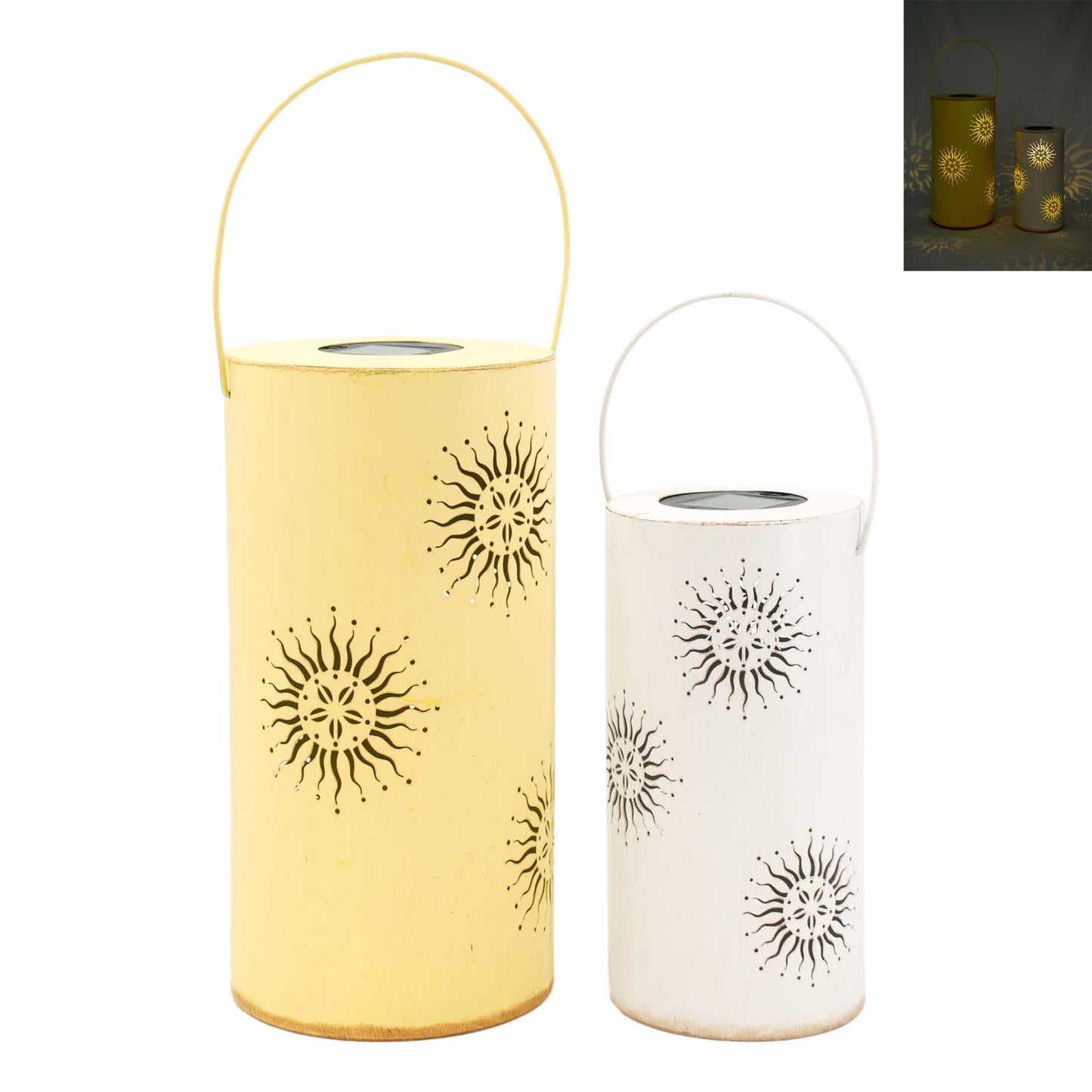 MAF57773-2S - Set of 2 Cutout Sunflower Solar Lanterns