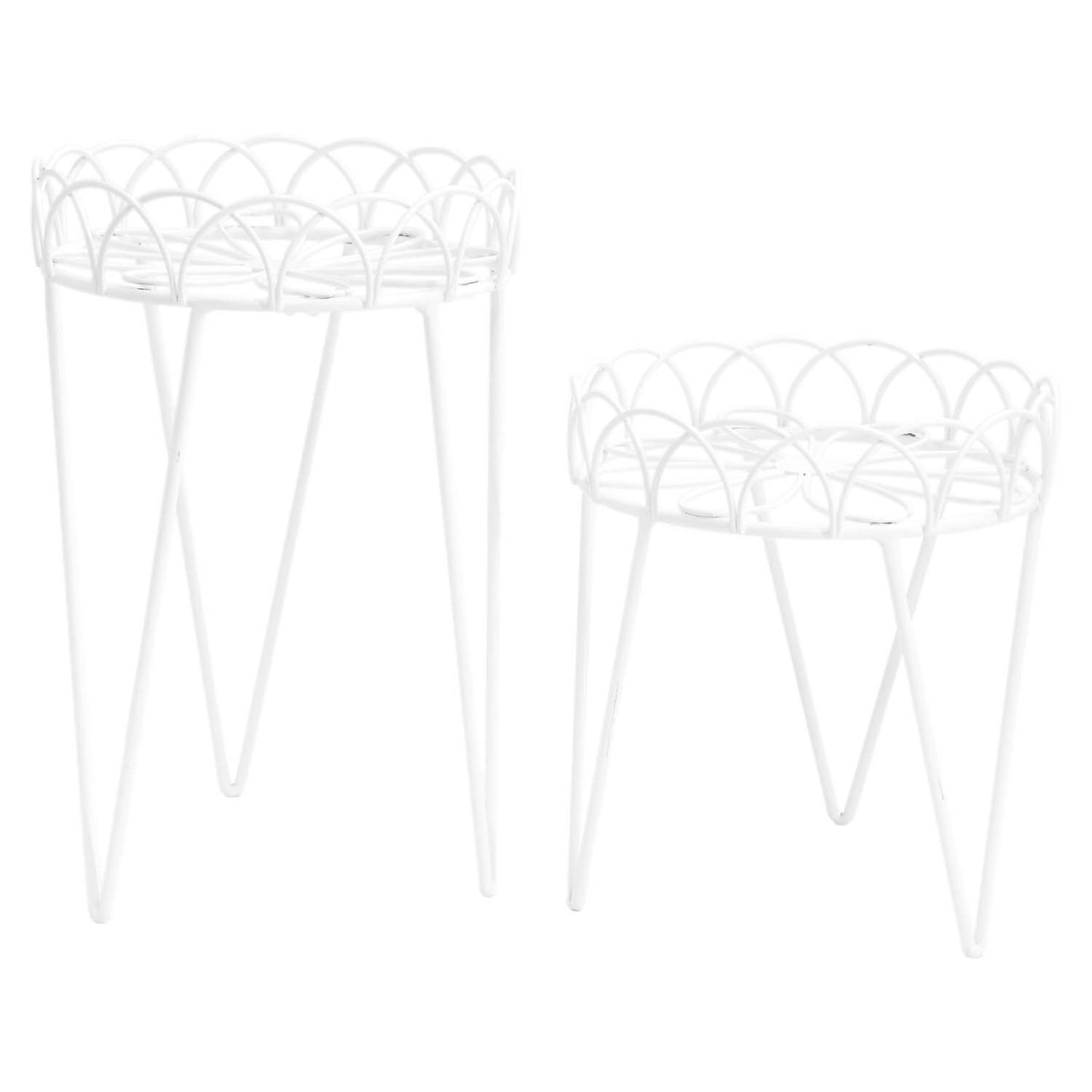 MAF57779-2S - Set of 2 White Metal Planter Stands