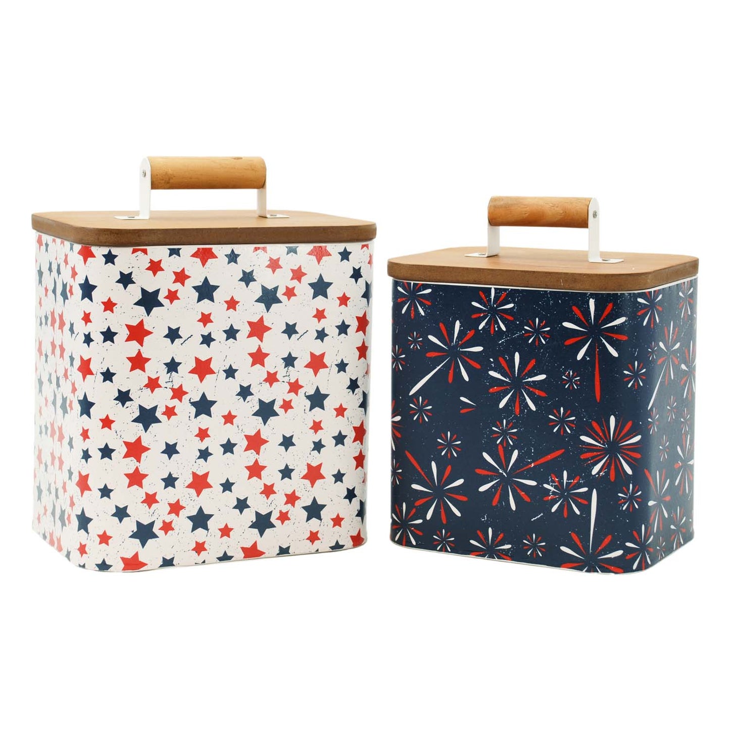 MAF57854-2S - Set of 2 Americana Fireworks and Stars Buckets with Wood Lids