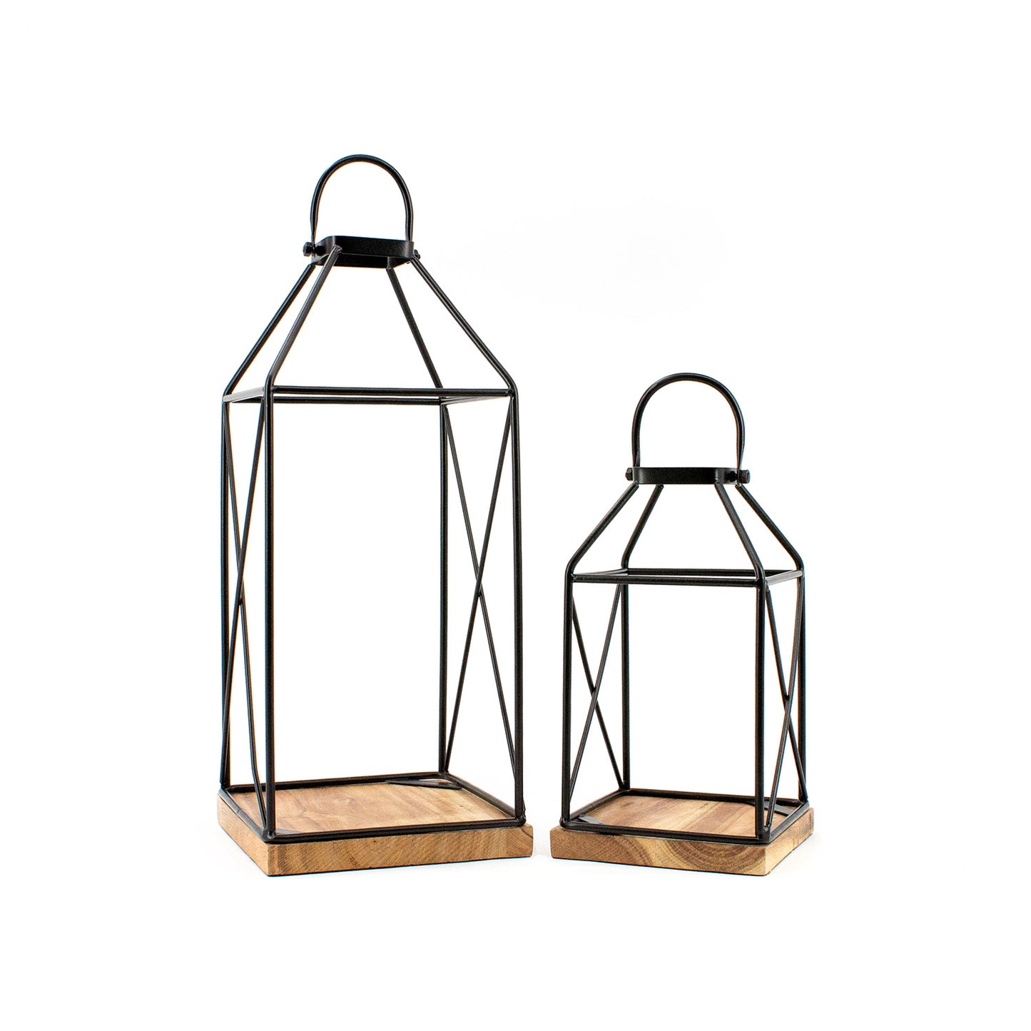 MAI41544-2S - Set of 2 Iron and Acacia Wood Lanterns