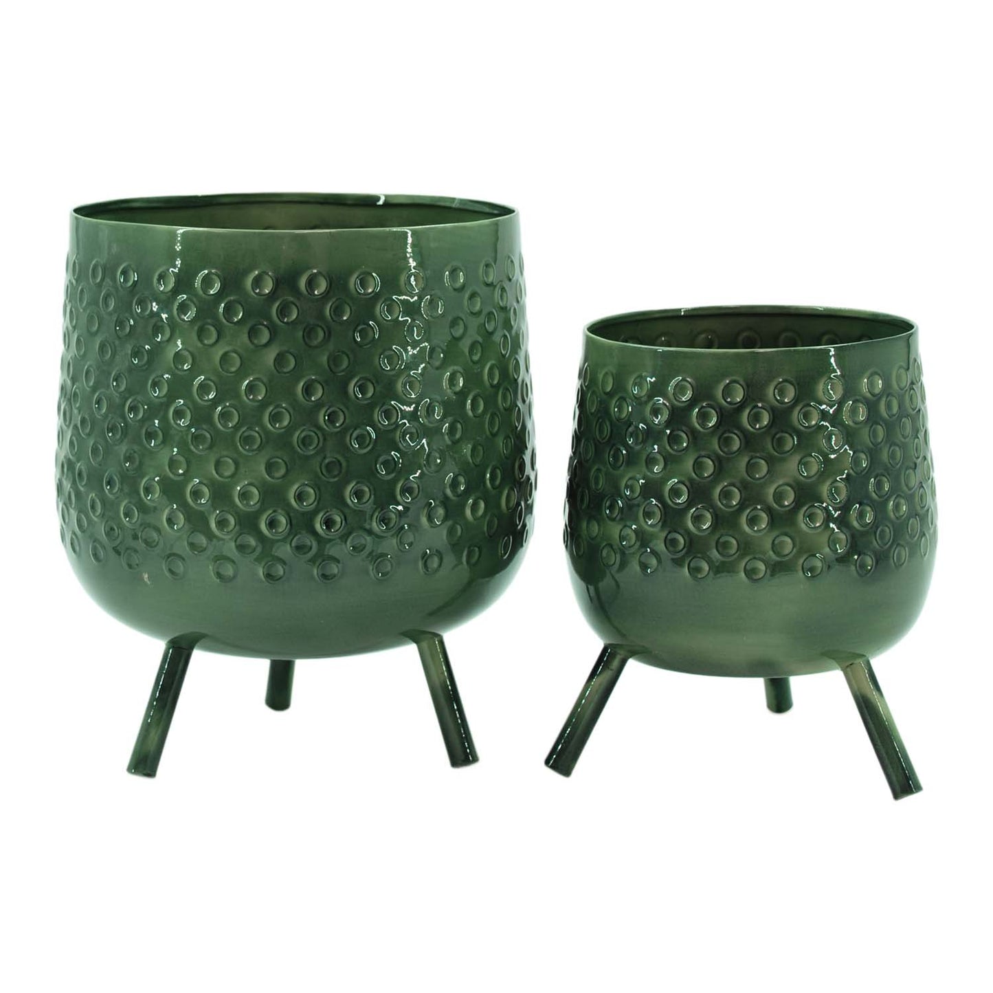 MAI57522-2S - Set of 2 Green Metal Planters with Feet
